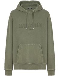 Balmain - Logo Embroidered Vintage Drawstring Hoodie - Lyst