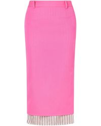 The Attico - Layered Striped Wool-Twill Midi Skirt - Lyst