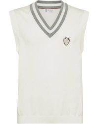Brunello Cucinelli - V-Neck Logo Embroidered Vest - Lyst