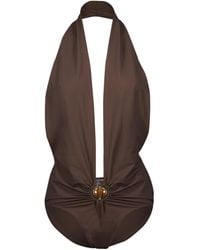 Christopher Esber - Mineral Stone Ruched Halter One Piece Swimsuit - Lyst