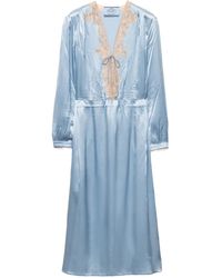 Prada - Long-Sleeved Satin Crepe And Lace Dress - Lyst