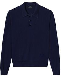 A.P.C. - Logo-Embroidered Long-Sleeve Polo Shirt - Lyst