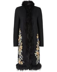Fendi - Wool Coat With Embroidery And Fox Fur Trim - Lyst