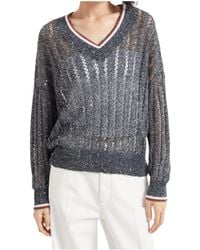 Brunello Cucinelli - Openwork Knitted V-Neck Jumper - Lyst