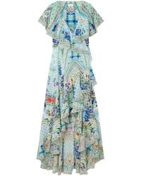 CAMILLA - Asymmetric Crystal-Embellished Ruffled Silk Maxi Wrap Dress - Lyst