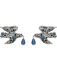 Saint Laurent - Rhinestone Dove Earrings Carrying A Resin Drop Pendant - Lyst