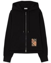 Burberry - Check Label Cotton Zip Hoodie - Lyst