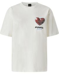 Pinko - Heart Printed Crewneck T-Shirt - Lyst