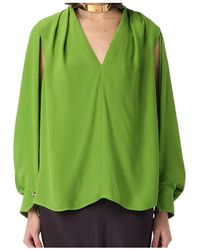Elisabetta Franchi - Cape Sleeved Georgette Blouse - Lyst