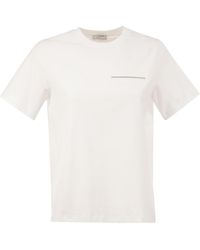 Peserico - Stretch Cotton T-Shirt With Punto Luce Chest Pocket Detail - Lyst