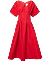 Carolina Herrera - Gathered Silk Midi Dress - Lyst