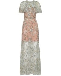 Self-Portrait - Mint Embroidered Tulle Cape Maxi Dress - Lyst