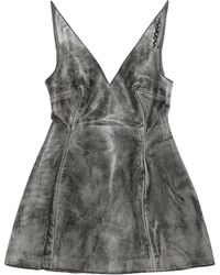 Marni - Leather Sleeveless Plunging V-Neck Flared Mini Dress - Lyst