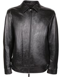 Emporio Armani - Long-Sleeve Leather Jacket - Lyst