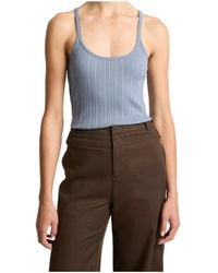 Vince - Variegated-Rib Cotton-Blend Tank - Lyst