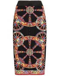 Dolce & Gabbana - Carretto-Print Charmeuse Long Skirt - Lyst
