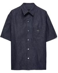Prada - Short-Sleeved Chambray Denim Shirt - Lyst