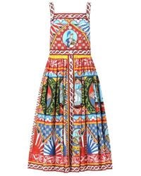 Dolce & Gabbana - Carretto Printed Square Neck Midi Dress - Lyst