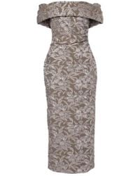 Oscar de la Renta - Floral Metallic Jacquard Midi Dress - Lyst