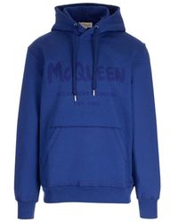 McQueen - Logo Printed Drawstring Hoodie - Lyst