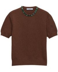 Prada - Embellished Short Sleeved Jumper - Lyst
