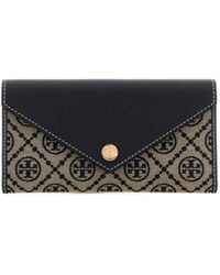 Tory Burch - Leather And T Monogram Fabric Wallet - Lyst