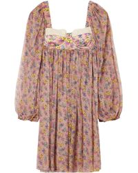 Dolce & Gabbana - Floral Lace-Trimmed Silk And Cotton-Blend Chiffon Minidress - Lyst