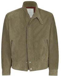Brunello Cucinelli - Suede Outerwear Jacket With Thermore Padding And Standing Collar - Lyst