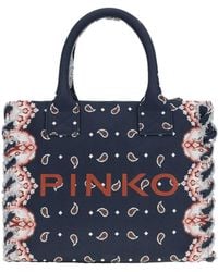 Pinko - Logo Embroidered Medium Beach Shopping Bag - Lyst