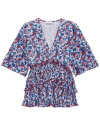 Ganni - Top With Floral Motif - Lyst