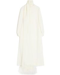 Valentino - Cady Couture Midi Dress With Feathers - Lyst