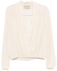 Valentino - Lace Neck Long-Sleeved Blouse - Lyst