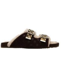 Burberry - Check Shearling Urchin Sandals - Lyst