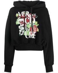 Versace Jeans Couture - Cropped Logo-Print Cotton Hoodie - Lyst