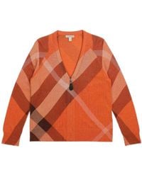 Burberry - Checked Knitted Cardigan - Lyst