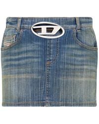 DIESEL - Logo-Plaque Denim Mini Skirt - Lyst