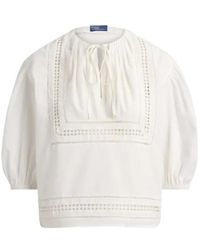 Polo Ralph Lauren - Tie-Neck Broderie-Anglaise Blouse - Lyst