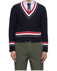 Thom Browne - Rwb Intarsia-Knit V-Neck Jumper - Lyst