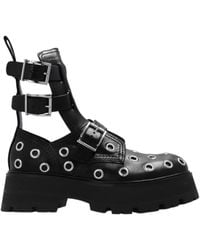 McQueen - Eyelet Detailed Strappy Boots - Lyst