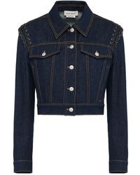 McQueen - Cropped Denim Jacket - Lyst