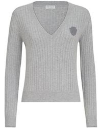 Brunello Cucinelli - Cotton Ribbed V-Neck Sweater - Lyst