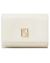 Fendi - Ff Mini Trifold Parchment-Coloured Leather Wallet - Lyst