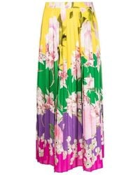 Valentino - Pleated Floral Midi Skirt - Lyst