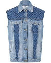 Pinko - Stud Embellished Sleeveless Denim Jacket - Lyst