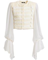 Balmain - Cropped Sheer-Sleeve Blazer - Lyst
