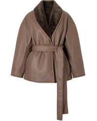 JOSEPH - Belted Shearling-Trimmed Leather Jacket - Lyst