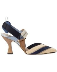 Fendi - 85Mm Colibri Mixed-Media Raffia Slingback Pumps - Lyst
