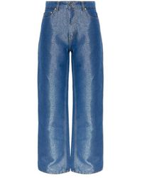 Ganni - Metallic-Effect Logo Patch Jeans - Lyst