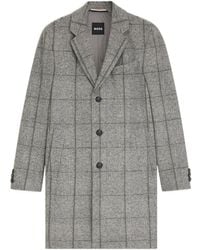 BOSS - Checked Buttoned Coat - Lyst