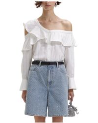 Self-Portrait - Asymmetric Embellished Ruffled Shirt - Lyst